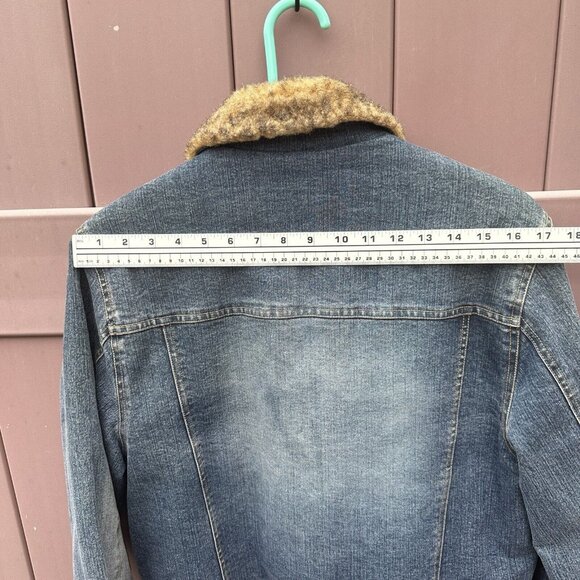 Vintage Marvin Richards Blue Denim Jean Jacket Faux Fur Lined Sz Medium 90s Y2K - Picture 10 of 14